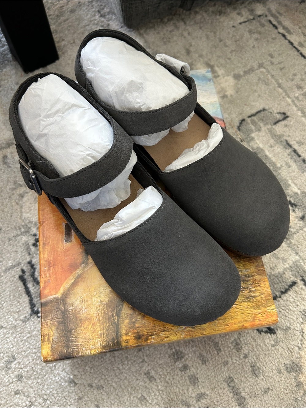 Bella-Vita Grey Suede Mary Jane Clogs